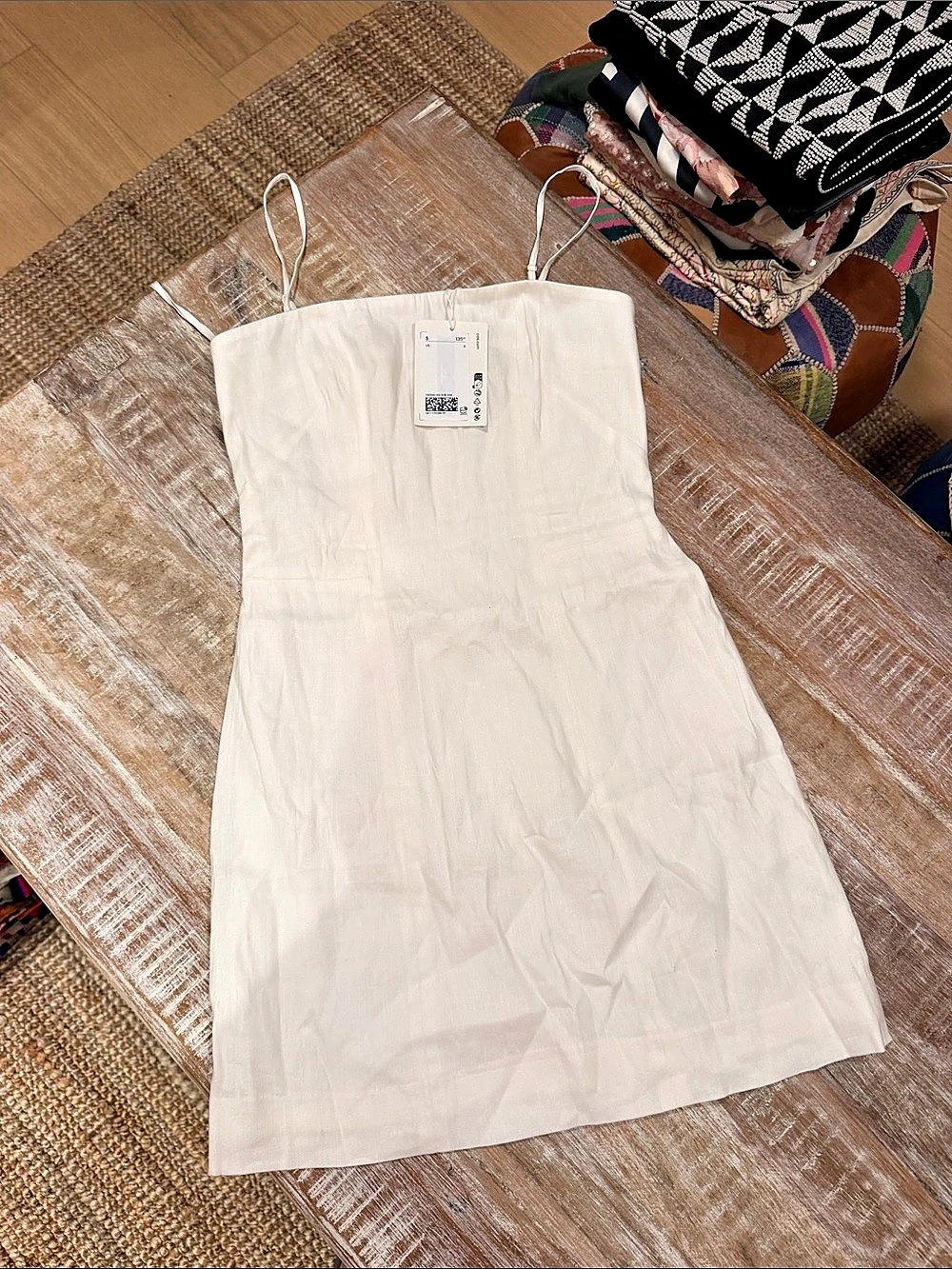 COS Linen-Blend Mini Bustier Dress White